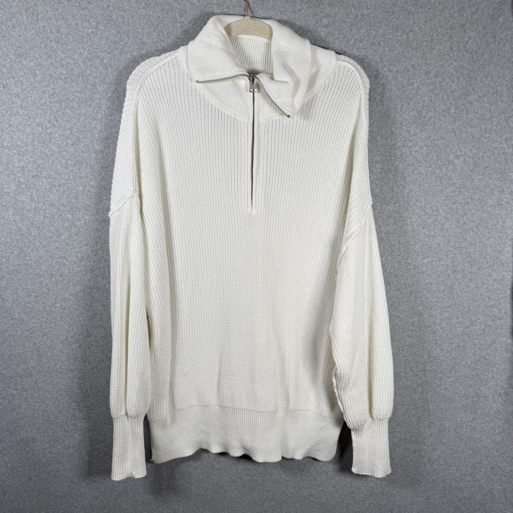 Aerie half zip pullover womens small white cotton sailor knit sweater